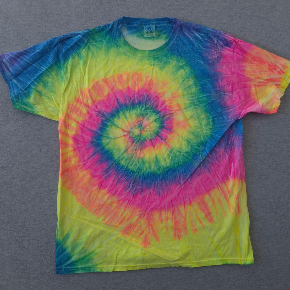 Colortone Mens XL Rainbow Spiral Tie Dye T-Shirt Short Sleeve Cotton Psychedelic